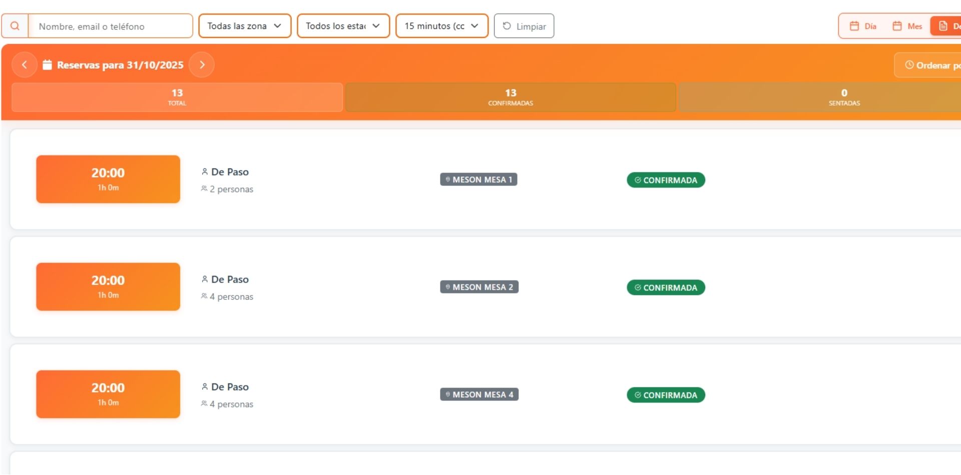 Plattio - Vista agenda